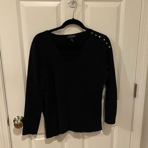 Lauren 1x top with button details on shoulder